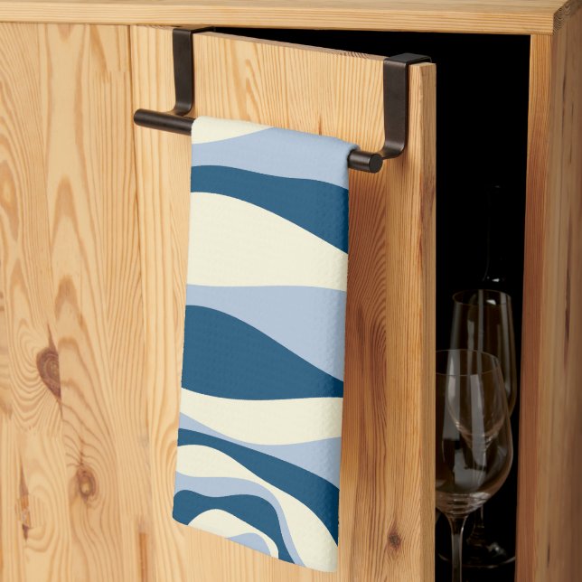 Ebb and Flow 4 - Dark Blue, Light Blue and Cream Tea Towel (Thirds Fold)