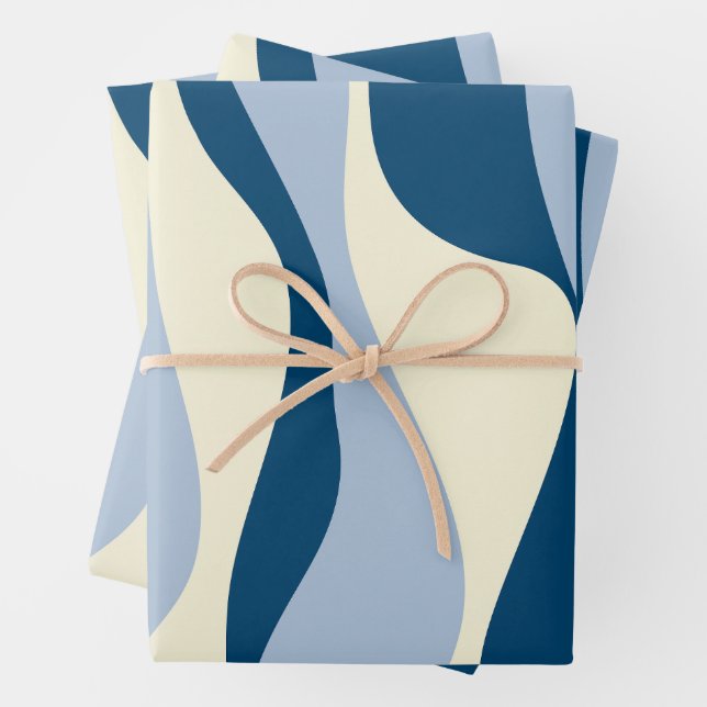 Ebb and Flow 4 - Dark Blue, Light Blue and Cream Wrapping Paper Sheet (In situ)