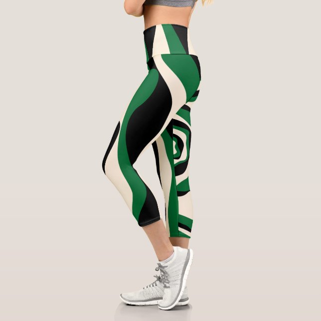 Ebb and Flow 4 in Green, Cream and Black  Capri Leggings (Left)