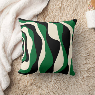 Ebb and Flow 4 in Green, Cream and Black  Cushion