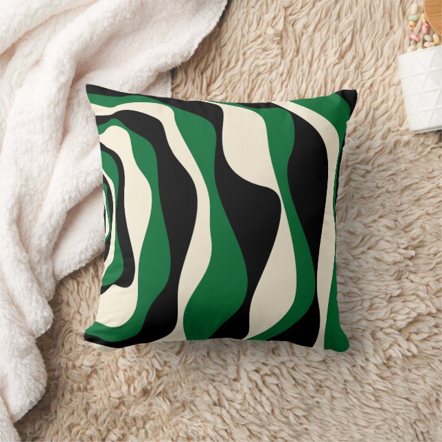 Ebb and Flow 4 in Green, Cream and Black  Cushion (Blanket)