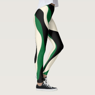 Ebb and Flow 4 in Green, Cream and Black  Leggings