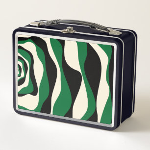 Ebb and Flow 4 in Green, Cream and Black Metal Lunch Box