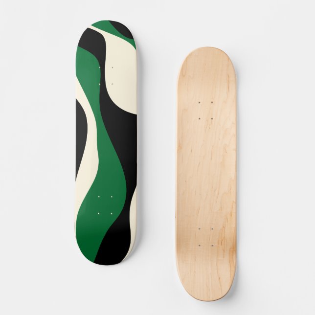 Ebb and Flow 4 in Green, Cream and Black  Skateboard (Front)