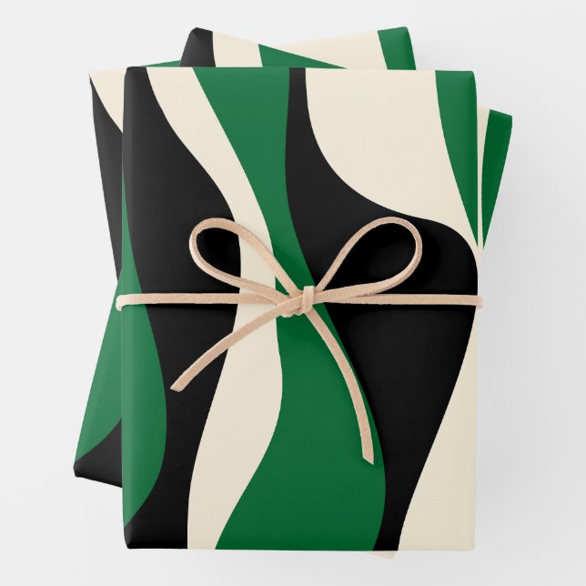 Ebb and Flow 4 in Green, Cream and Black  Wrapping Paper Sheet (In situ)