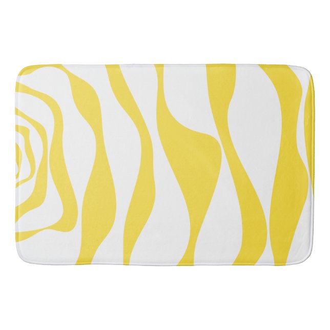 Ebb and Flow 4 in Lemon Yellow and White Bath Mat (Front)