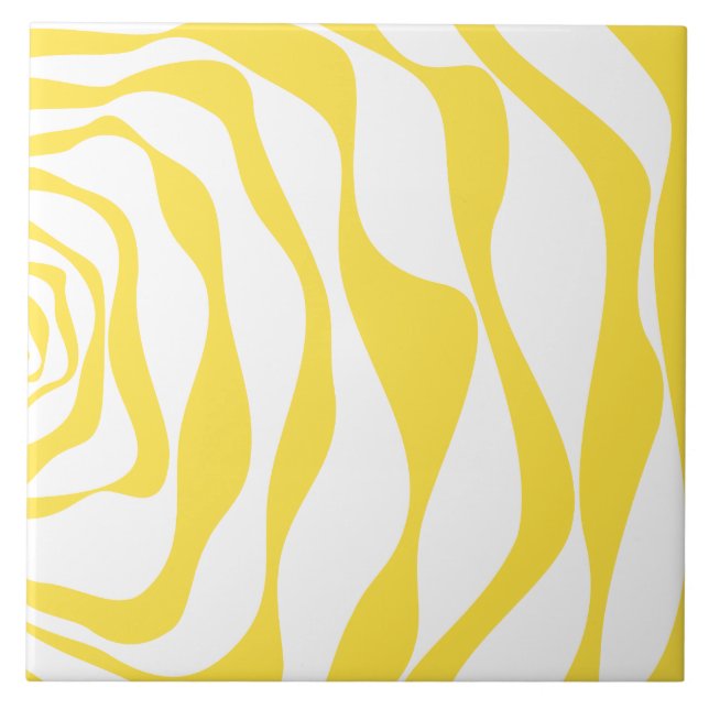 Ebb and Flow 4 in Lemon Yellow and White Ceramic Tile (Front)