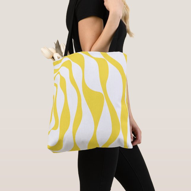 Ebb and Flow 4 in Lemon Yellow and White Tote Bag (Close Up)