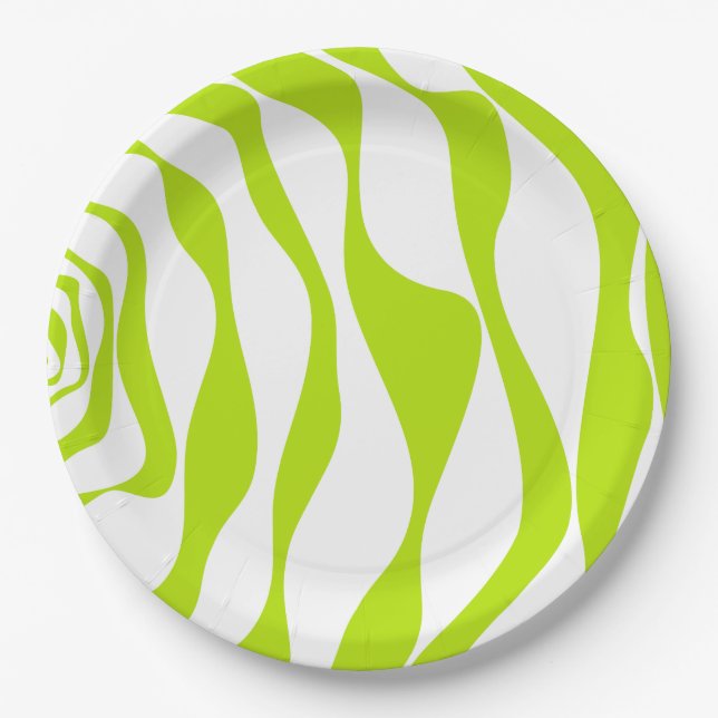 Ebb and Flow 4 in Lime Green and White Paper Plate (Front)