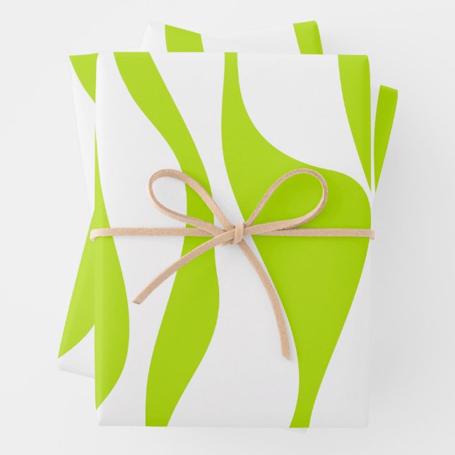 Ebb and Flow 4 in Lime Green and White Wrapping Paper Sheet (In situ)