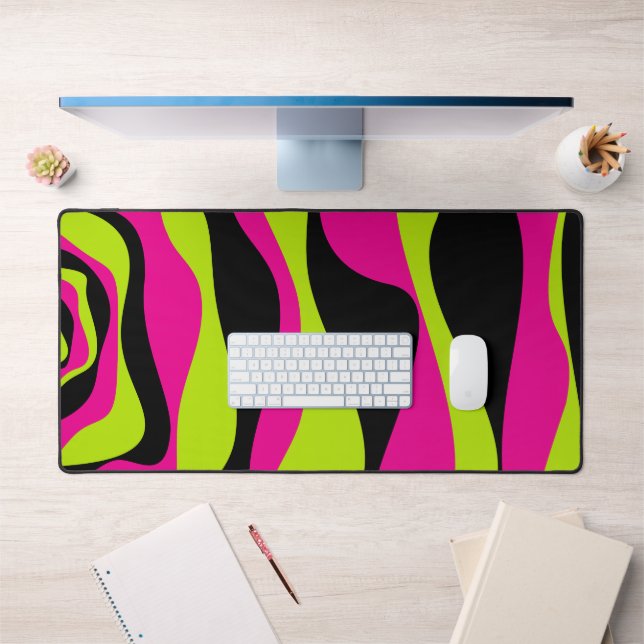 Ebb and Flow 4 in Lime Green, Hot Pink and Black Desk Mat (Office 1)