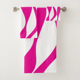 Ebb and Flow 4 in Magenta and White Bath Towel Set