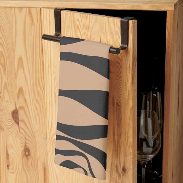 Ebb and Flow 4 in Tan and Black Tea Towel (Thirds Fold)