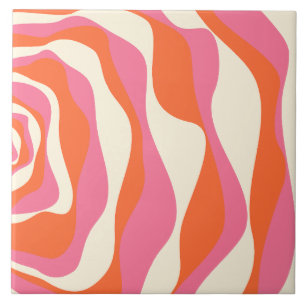 Ebb and Flow 4 - Pink, Orange and Cream Ceramic Tile