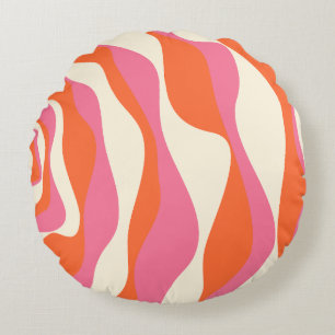 Ebb and Flow 4 - Pink, Orange and Cream Round Cushion