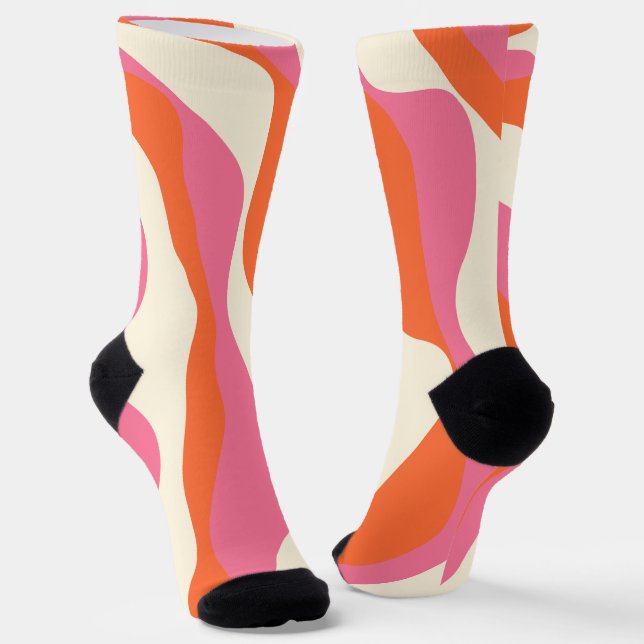Ebb and Flow 4 - Pink, Orange and Cream Socks (Angled)