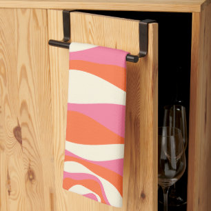 Ebb and Flow 4 - Pink, Orange and Cream Tea Towel
