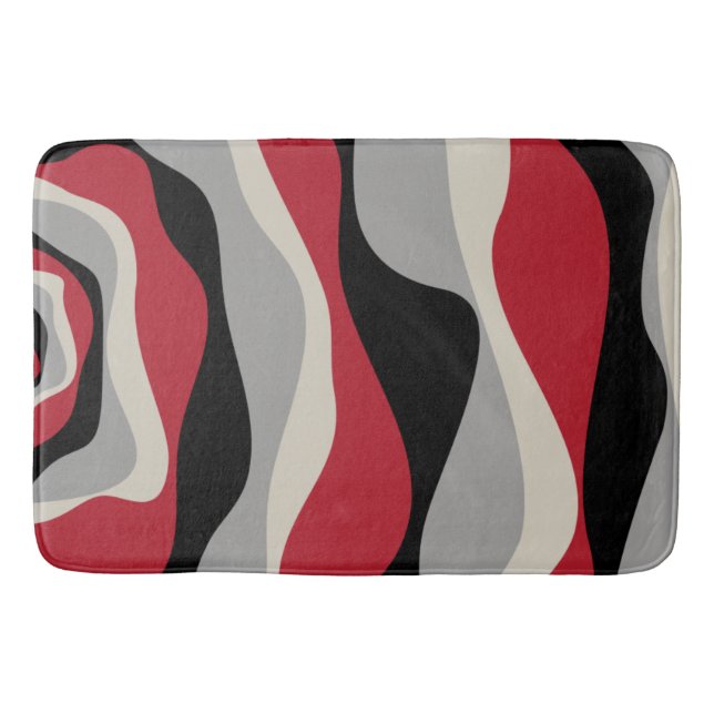 Ebb and Flow 4 - Red, Grey, Black and Bone White Bath Mat (Front)