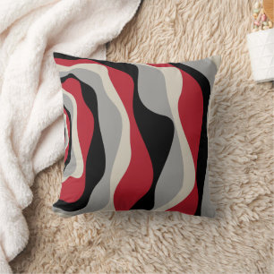 Ebb and Flow 4 - Red, Grey, Black and Bone White  Cushion