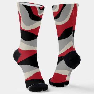 Ebb and Flow 4 - Red, Grey, Black and Bone White Socks