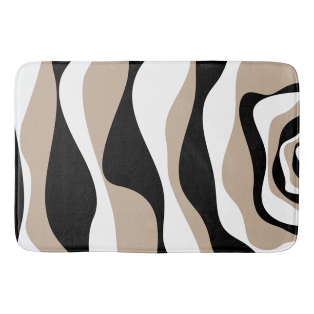 Ebb and Flow 4 - Taupe, Black and White Bath Mat (Front)