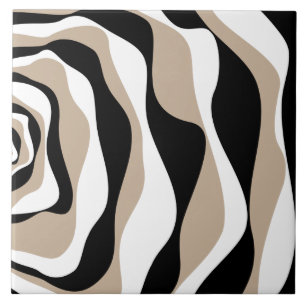 Ebb and Flow 4 - Taupe, Black and White Ceramic Tile