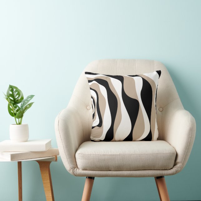 Ebb and Flow 4 - Taupe, Black and White  Cushion (Chair)