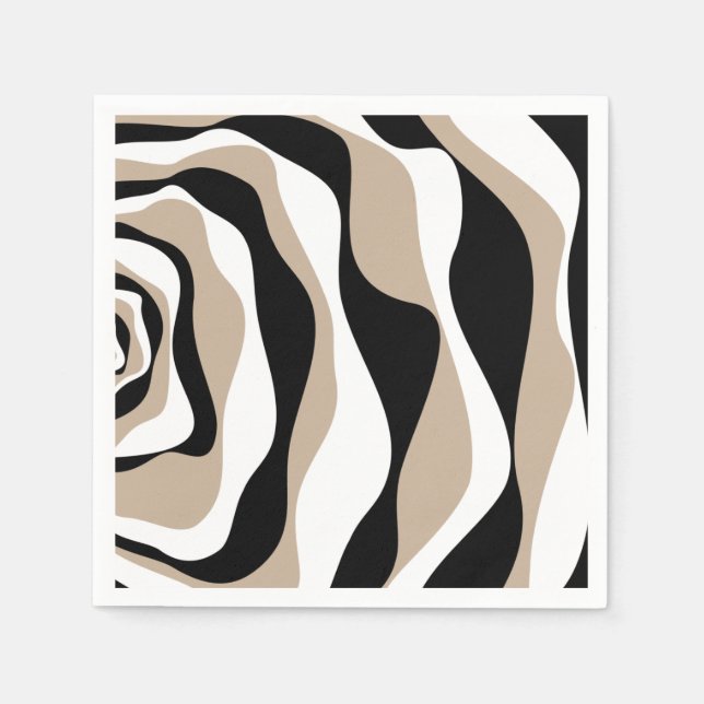 Ebb and Flow 4 - Taupe, Black and White Napkin (Front)