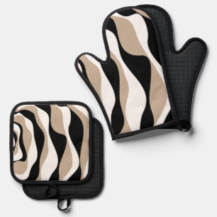 Ebb and Flow 4 - Taupe, Black and White Oven Mitt & Pot Holder Set
