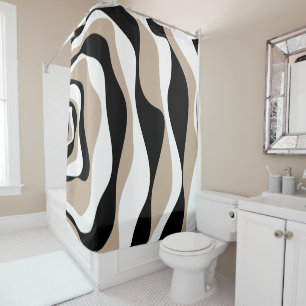 Ebb and Flow 4 - Taupe, Black and White Shower Curtain