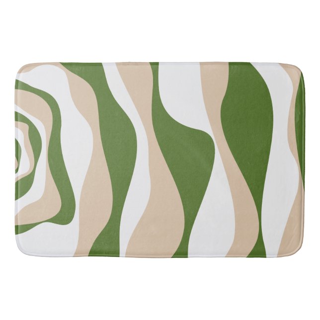 Ebb and Flow 4 - White, Sand and Palm Green Bath Mat (Front)