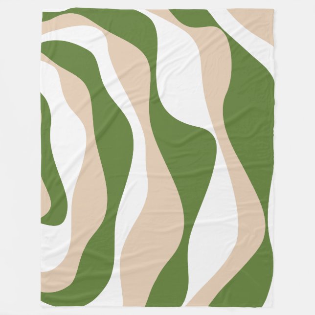 Ebb and Flow 4 - White, Sand and Palm Green Fleece Blanket (Front)