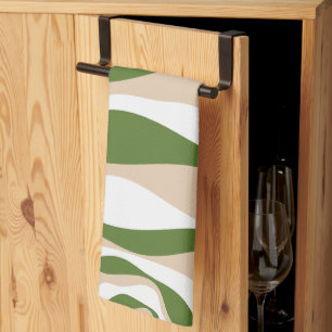 Ebb and Flow 4 - White, Sand and Palm Green Tea Towel