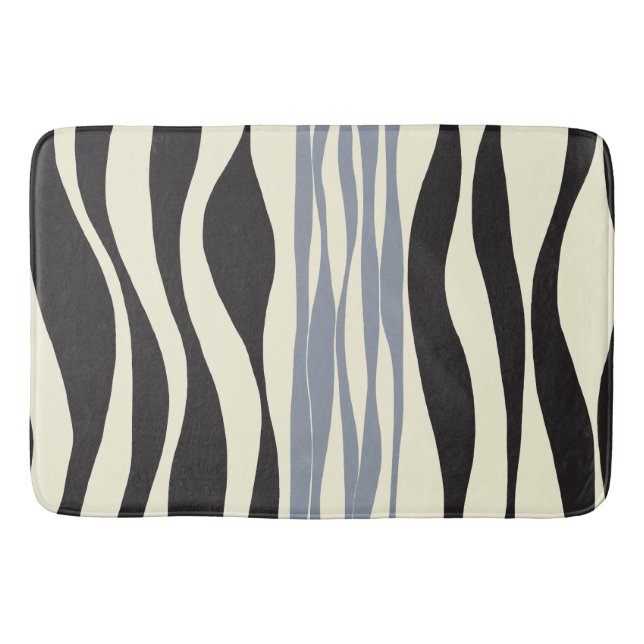 Ebb and Flow in Black, Grey and Cream  Bath Mat (Front)