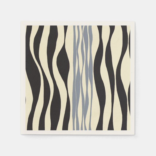 Ebb and Flow in Black, Grey and Cream  Napkin (Front)