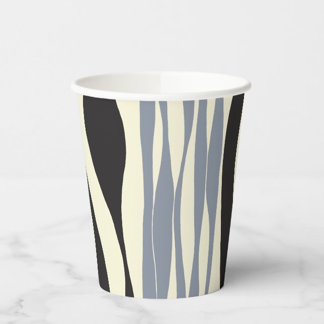 Ebb and Flow in Black, Grey and Cream  Paper Cups (Left)