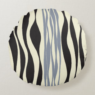 Ebb and Flow in Black, Grey and Cream  Round Cushion