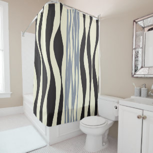 Ebb and Flow in Black, Grey and Cream  Shower Curtain