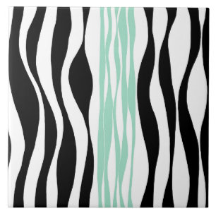 Ebb and Flow - Mint Green, White and Black  Ceramic Tile