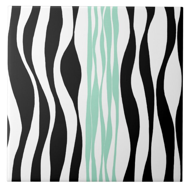 Ebb and Flow - Mint Green, White and Black  Ceramic Tile (Front)