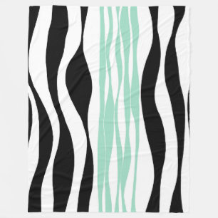 Ebb and Flow - Mint Green, White and Black Fleece Blanket