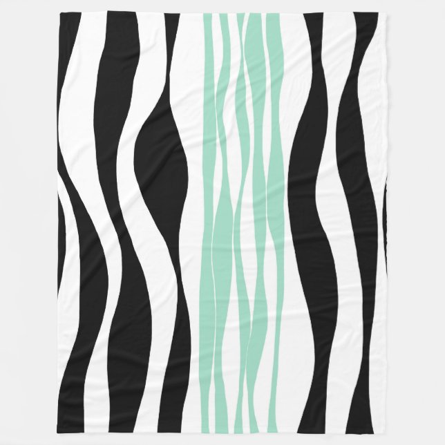 Ebb and Flow - Mint Green, White and Black Fleece Blanket (Front)