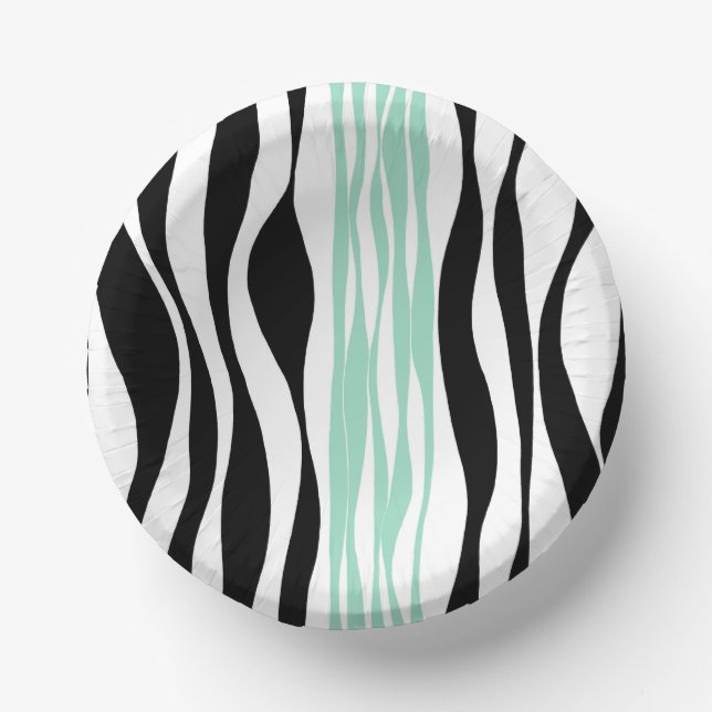 Ebb and Flow - Mint Green, White and Black Paper Plate (Front)