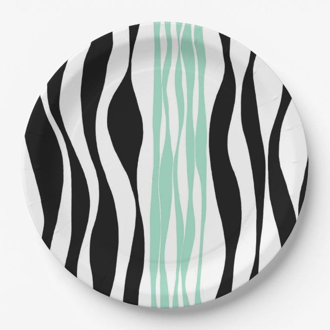 Ebb and Flow - Mint Green, White and Black Paper Plate (Front)