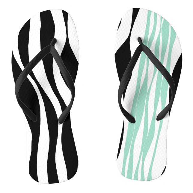 Ebb and Flow - Mint Green, White and Black  Thongs (Footbed)