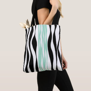 Ebb and Flow - Mint Green, White and Black Tote Bag