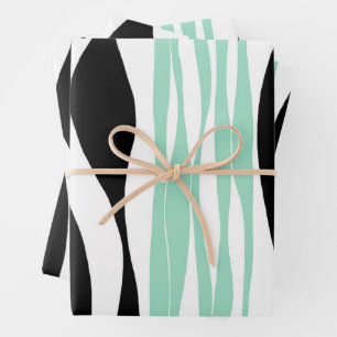 Ebb and Flow - Mint Green, White and Black Wrapping Paper Sheet