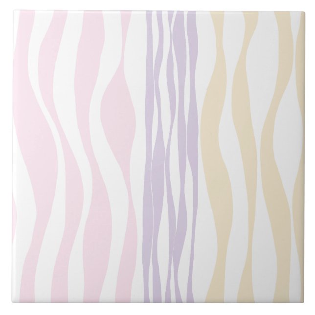Ebb and Flow - Pastel Pink, Yellow and Purple Ceramic Tile (Front)
