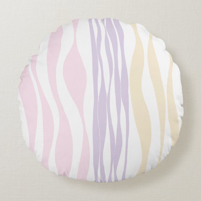 Ebb and Flow - Pastel Pink, Yellow and Purple Round Cushion (Front)