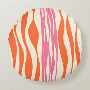 Ebb and Flow - Pink, Orange, and Cream Round Cushion